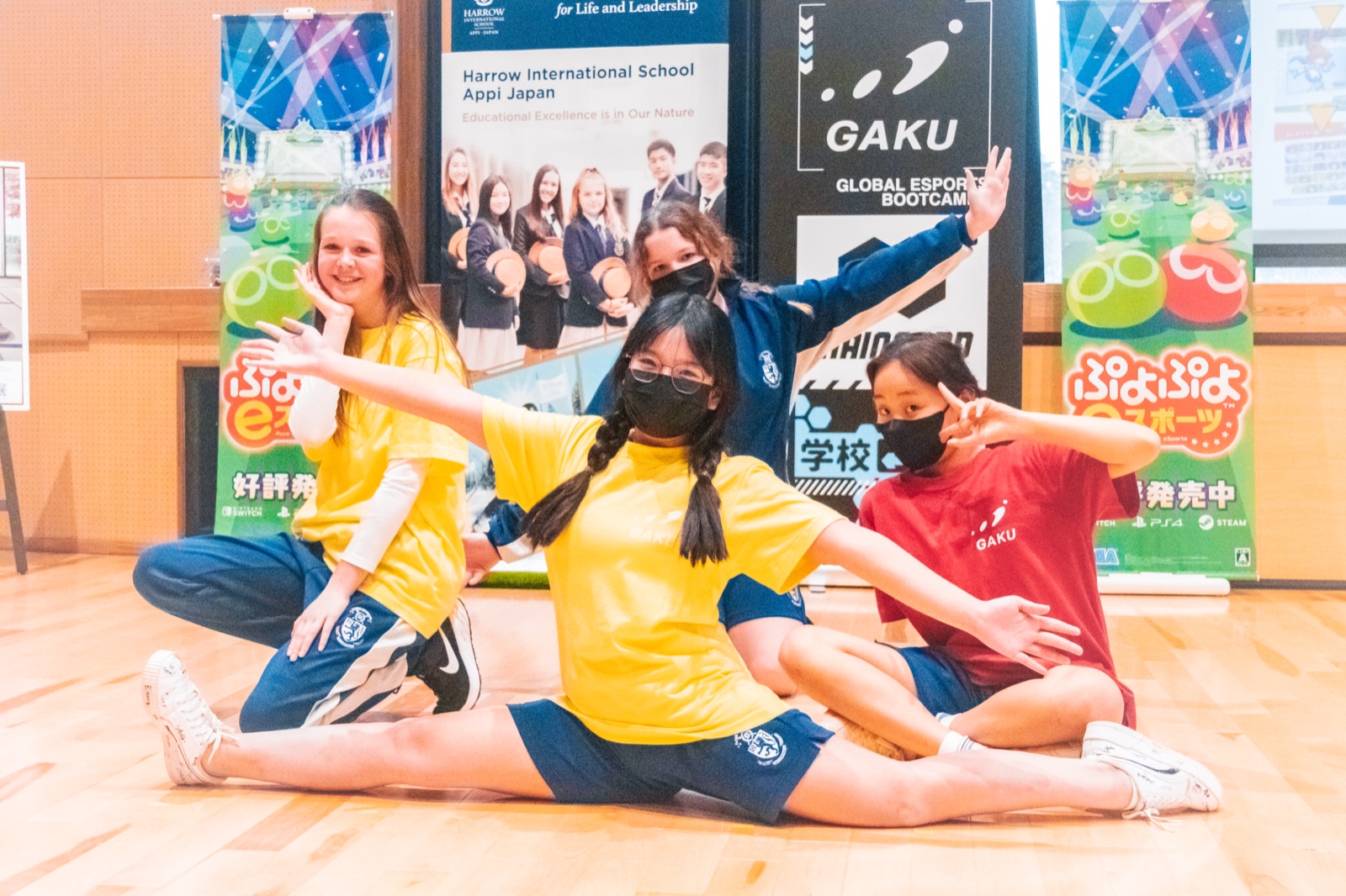 Students in GAKU esports shirts during a GAKU Games session at Harrow International School Appi, Japan